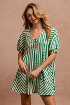 BiBi Jade Puffy Sleeves Romper with Back Button Closure