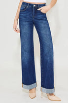 RISEN Tummy Control High Rise Wide Leg Cuffed Jeans Plus Size
