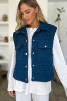 Double Take Pocketed Quilted Textured Snap Down Vest Coat Trendsi