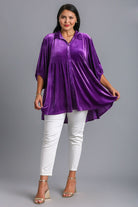 Umgee Violet Velvet Button Down Tiered Back High Low Shirt Shirts & Tops