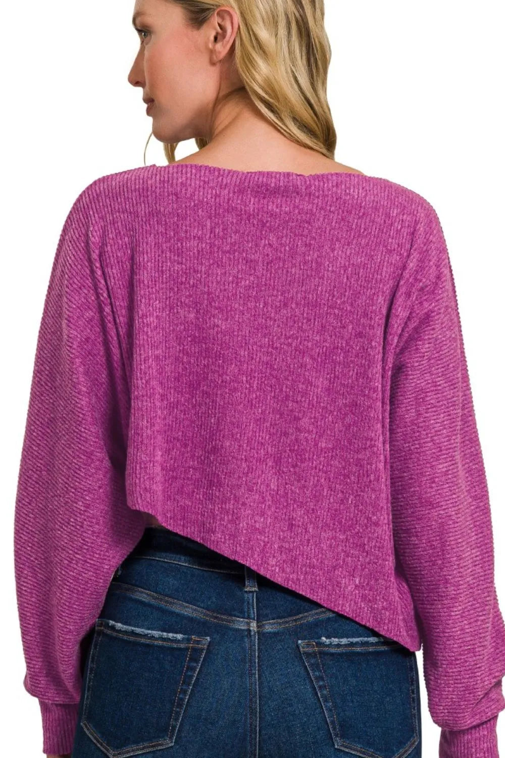Zenana Light Plum Ribbed Asymmetric Hem and Sleeve Top & Skirt Sweater Set