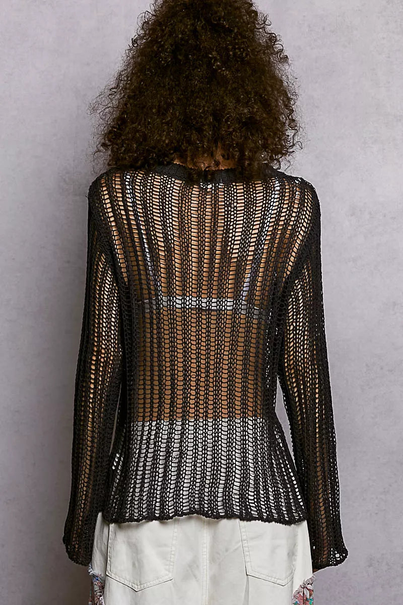 POL Openwork Round Neck Knit Cover Up