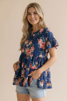 Haptics Frill Hem Babydoll Swing Floral Knit Top