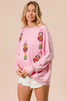 BiBi Light Pink Sequin Nutcrackers Embroidery Christmas Sweatshirt