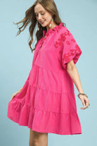 Umgee Peony Embroidered Tiered Puff Sleeve Mini Dress