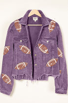 BiBi Vintage Violet Football Sequin Embroidery Washed Corduroy Jacket Coats & Jackets