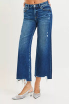 RISEN High Rise Crop Wide Leg Jeans DARK