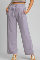 Umgee Lavender Drawstring Elastic Waist Wide Leg Pants LAVENDER Pants