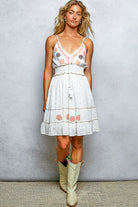 POL Ivory Floral Embroidered Tassel Mini Cami Dress with Smocked Waistband