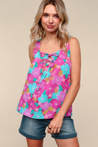 Haptics Fuchsia Square Neck Floral Bow Tie Top