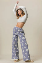 BiBi Dusty Lavender Flower Printed Side Pocket Wide Pants