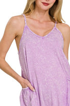 Zenana Bright Lavender Acid Crinkle Washed Spaghetti Strap Romper