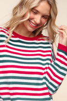 Haptics Red & Hunter Green Striped Contrast Side Slit Knit Top Trendsi