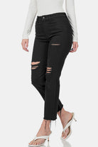 Zenana Black Distressed Raw Hem Cropped Jeans Jeans