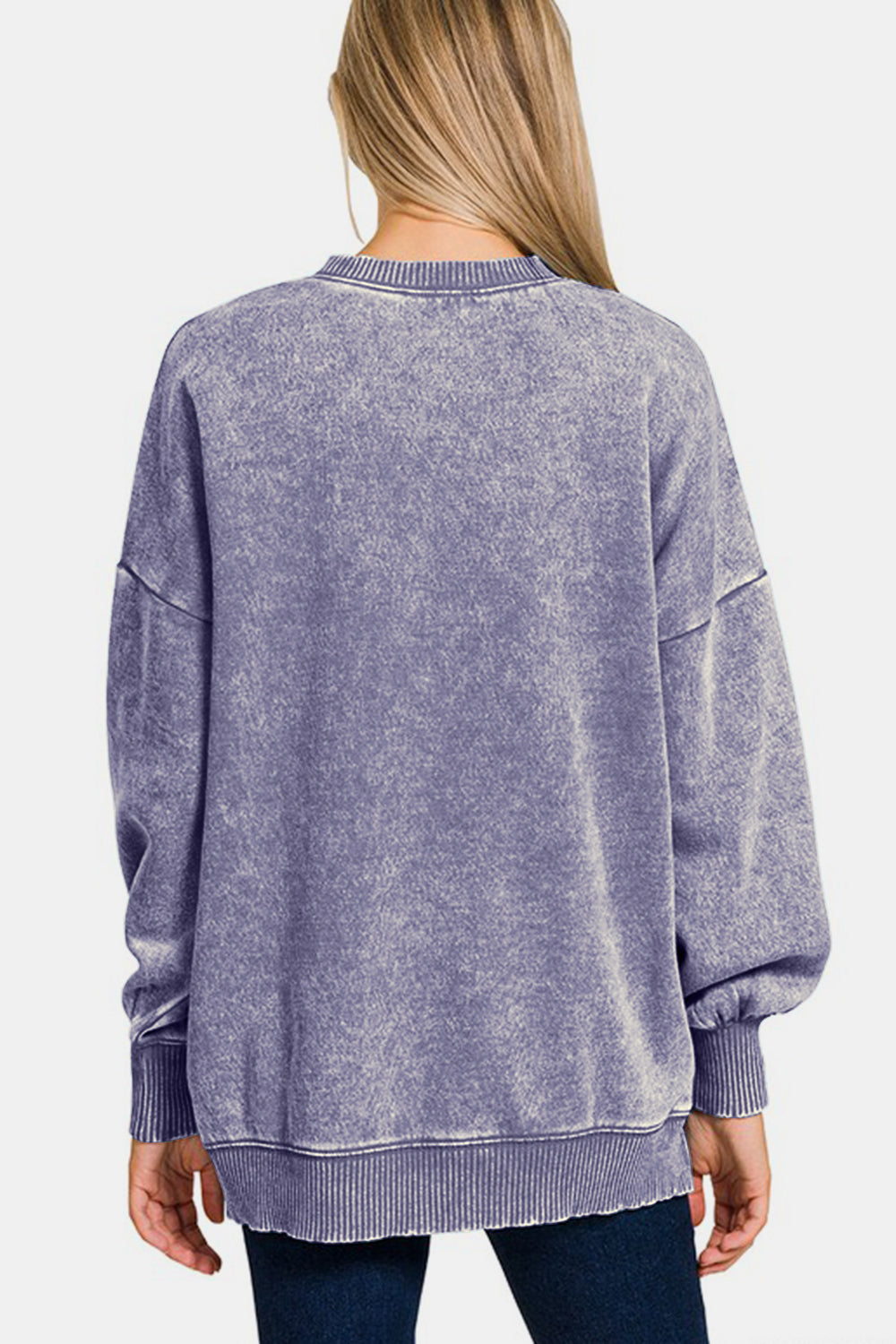 Zenana High-Low Acid Washed Fleece Sweatshirt Shirts & Tops