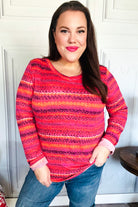 Haptics Flame & Magenta Striped Cable Knit Print Hacci Top Haptics