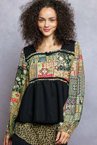 POL Black Balloon Sleeve Peplum Blouse with Trim Detail