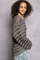 Stripe Black Pattern V-Neck Long Sleeve Knit Top
