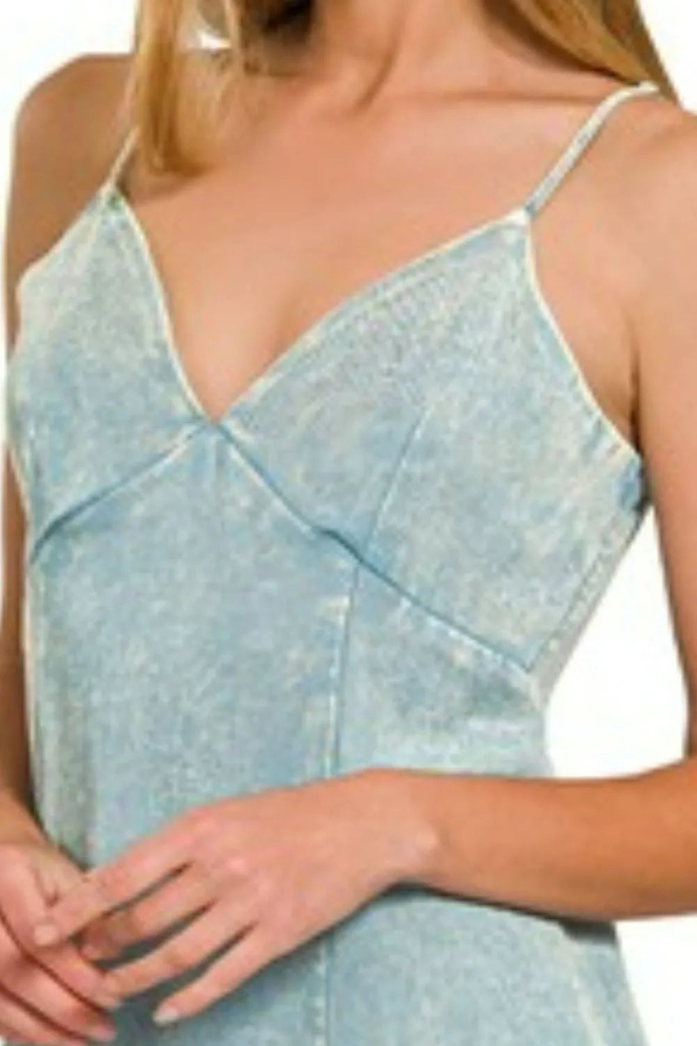 Zenana Blue Grey Tencel Mineral Washed Maxi Dress