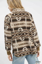 Umgee Brown Aztec Print Sherpa Pullover