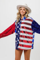 BiBi Velvet Sequin American Flag Long Sleeve Top