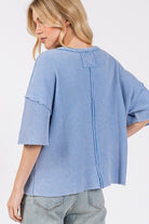 SAGE + FIG Periwinkle Exposed Seam Round Neck Half Sleeve T-Shirt