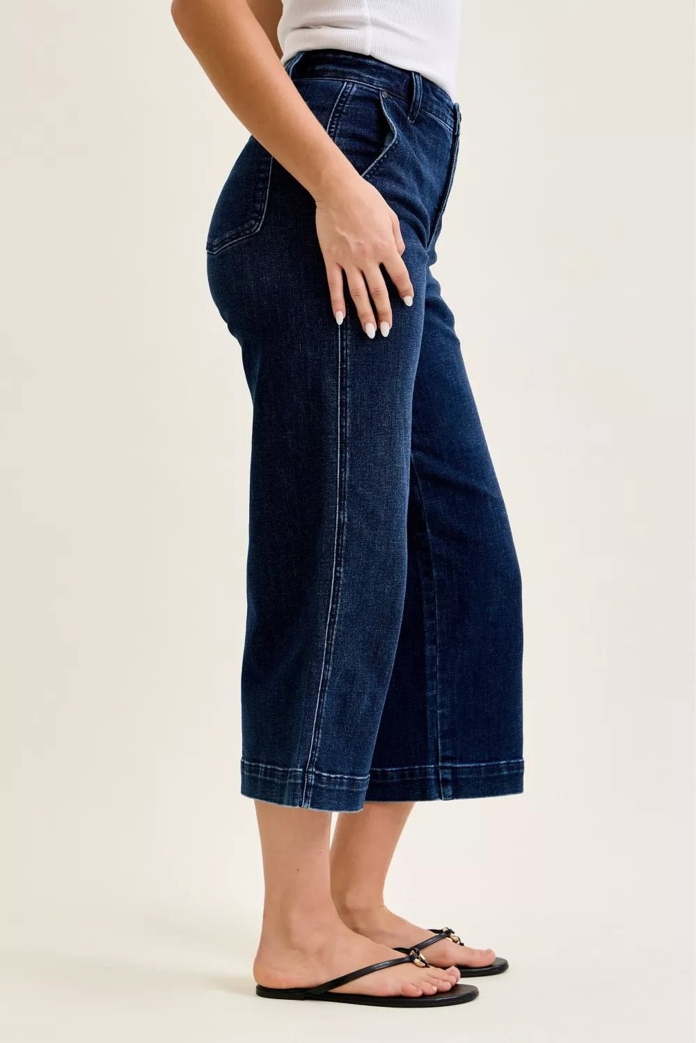 Judy Blue Dark Washed High Waist Ankle Wide Jeans