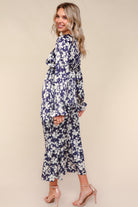 Haptics Navy Satin Floral Tiered Babydoll Maxi Dress