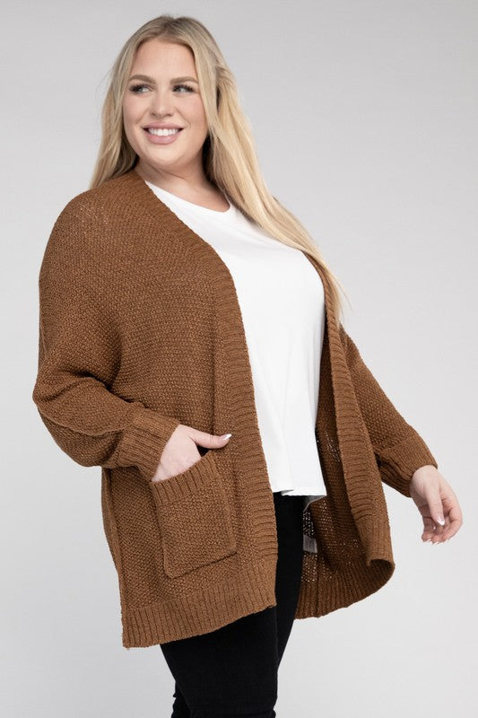 eesome Plus Size Ribbed Knit Open Front Cardigan COCO eesome