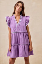 BiBi Purple Game Day Theme Contrast Binding Ruffled Dress