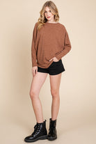 BOMBOM Drop Shoulder Long Sleeve Knit Top Shirts & Tops