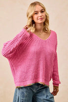 BiB Pink V-Neck Sweater with Colorful Trim