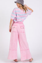 SAGE + FIG Pink Mineral Washed Terry Wide Leg Pants