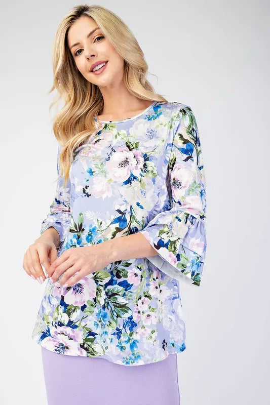 Celeste Lavender Floral Layering Tops with None Slip Sleeves