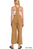 Zenana Deep Camel Washed Knot Strap Pockets Jumpsuit