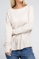 Zenana Cotton Raglan Sleeve Thumbhole Top SAND BEIGE ZENANA