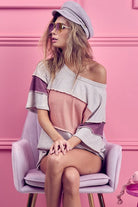 BiBi Apricot and Coral Thermal Rib Top with Bella Rib Color Block