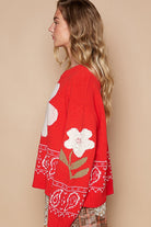 POL Red Flower Lace Patch Long Sleeve Sweater Trendsi