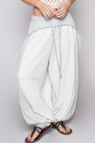 POL Gray Overlock Contrast Stitch Detail Thermal Pants with Drawstring Waist Light Gray