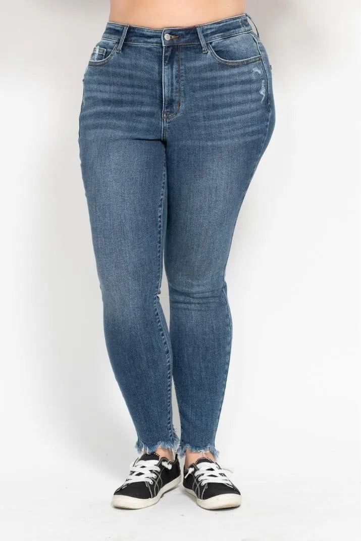 Judy Blue Plus Size High Waist Skinny with Destroy & Shark Bit Hem