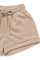 Zenana Ash Mocha Textured Knit Jacquard Drawstring Shorts