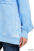 Zenana Sky Blue Halo Washed French Terry Exposed-seam Sweatshirt