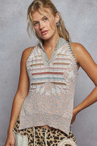 POL Light Pink Striped Collar Sweater Vest with Star Patch