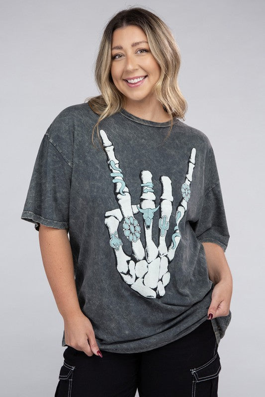 Lotus Fashion Collection Plus Skeleton Rock Hand Sign Graphic Top Lotus Fashion Collection