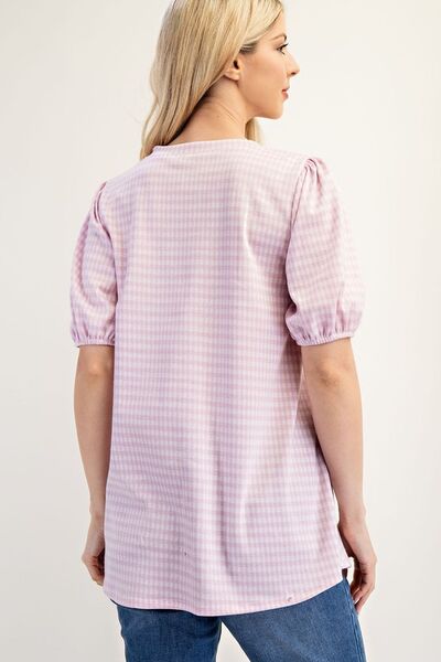 Celeste Gingham Print Top With Puff Sleeves Plus Size