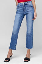 RISEN Medium Washed Tummy Control High Rise Crop Straight Jeans