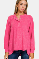 Zenana Fuchsia Brushed Melange Hacci High-Low Sweater Fuchsia Shirts & Tops