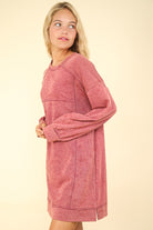 VERY J Magenta Mineral Washed Oversized Sweatshirt Mini Dress Trendsi