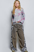 POL Heather Grey Ribbed Butterfly Print Round Neck Knit Sweater Top