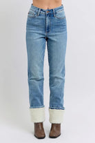 Judy Blue High Waisted Shearling Cuff Straight MD